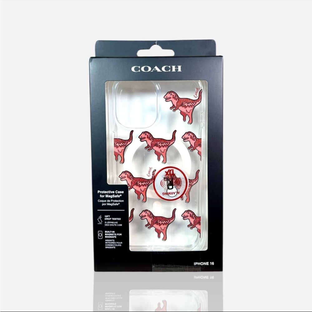 ONE Coach Protective Clear Case for MagSafe IPhone 16 Glitter Dinosaur Design